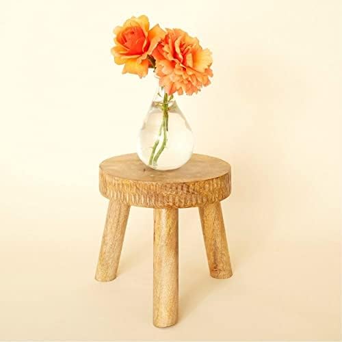 Small Plant Stand Indoor, Boho Wooden Stool for Living Room, 8x8 inch, Light Beige by POTTHING