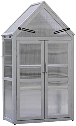 Wooden Growhouse with Adjustable Shelves, Mini Outdoor Growing Rack, Indoor Cold Frame Plant Stand by FRITHJILL