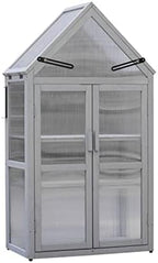 Wooden Growhouse with Adjustable Shelves, Mini Outdoor Growing Rack, Indoor Cold Frame Plant Stand by FRITHJILL