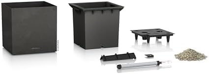 Lechuza Canto Stone Low 30 Graphite Black, Self-Watering Square Planter, H11.8 L11.8 W11.8 in - Image 3