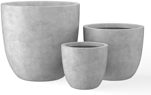 Kante Set of 3 Pale Gray Concrete Bowl Planters 18" 14" 10" Dia by Unknown
