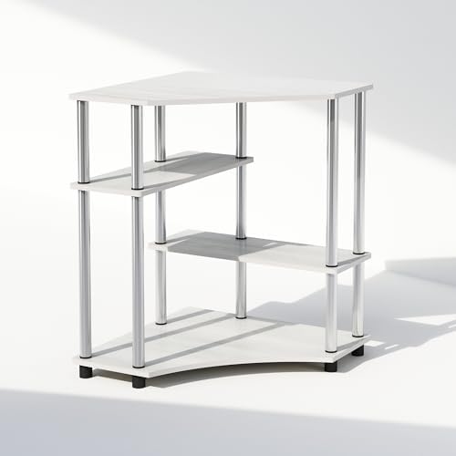 Furinno Turn-N-Tube Storage Shelves, 4-Tier Corner Shelf, Toolless Assembly Display Rack, Corner Bookshelf for Small Space, for Organization and Storage, Living Room, Home Office, White Oak - Image 3