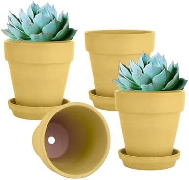 vensovo 6 Inch Yellow Terracotta & Clay Pots with Saucer, 4 Pack by vensovo