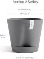 Ecopots Venice 2 Round Flower Planter with Water Reservoir, Grey, 8" - Image 2