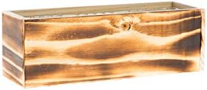 Wooden Planter Box, Rustic Barn Wood/Whitewash with Plastic Liner l Garden Decor l Restaurant and Wedding Decorations l Table Centerpiece (12x4 Set of 4, Burned Wood) - Image 2