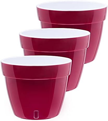 Gardenera 10.6" ASTI Self Watering Planter (Set of 3) in RED-Pearl/White - Modern Flower Pot with Water Level Indicator for All House Plants, Flowers, Herbs, Succulents and Hanging Plants by Gardenera