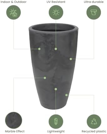 27.6" Tall Planter | Eco-Friendly, Durable, Lightweight | Indoor/Outdoor Use, All-Weather, Contemporary Design by Brazilian Artisans - Black - Image 4