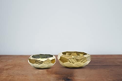 WGV Geometric Ceramic Vase, 7.7"x3.4"H, 9.25"x3.75"H, Matte Gold Bowl Pot, Planter for Wedding Event Office Home Decor, Art Design, Set of 2 Vases - Image 2
