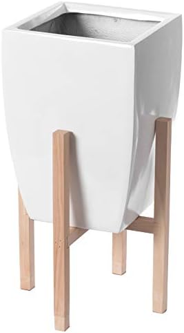 Uniquewise Indoor Decorative Square Planter with Wooden Stand (White) - Image 3