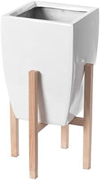 Uniquewise Indoor Decorative Square Planter with Wooden Stand (White) - Image 3