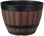 2Pcs Eco-Friendly Faux Whiskey Barrel Planter - 12in Durable Plastic Flower Pot for Indoor & Outdoor Decor - Lightweight and Portable with Tray(Size 2) by Tacarlha