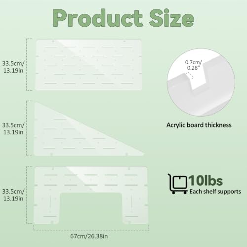 3 Pack Acrylic Shelves for Tall Greenhouse Cabinet, 8mm Thick, Clear Plant Shelves, Corner Plant Display Shelves, Compatible with Tall IKEA Milsbo Glass Cabinet, 10 lbs Capacity - Image 2