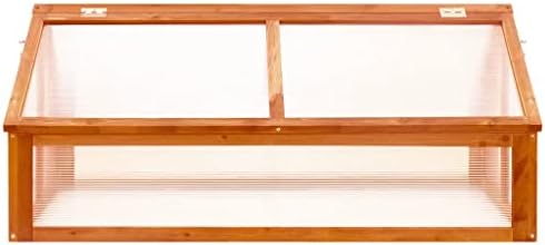 Firwood Garden Portable Greenhouse, Wooden Greenhouse Raised Flower Planter with 2 Roofs, Garden Portable Mini Greenhouse Cabinet for Outdoor Indoor Use 44.8" x 31.4" x 19.6"/Brown - Image 3