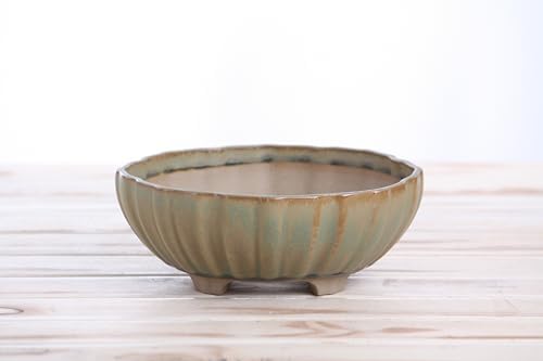 Willow Bonsai Ceramics Lily Bonsai Pot 7 Inch – Sculpted Rounded Ceramic Bonsai & Succulent Planter with Wavy Profile, High‑Fired Frost‑Proof Stoneware, Handmade in USA (Speckled Moss, 7inch) - Image 2