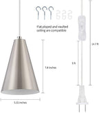 Brushed Nickel Plug In Pendant Light,Hanging Lights with Plug In Cord On/Off Switch, Mini Silver Pendant Lights for Kitchen Island,Modern Chandelier with Metal Shade,Hanging Lamps for Bedroom - Image 4