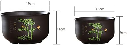 Bamboo Ceramic Planter New Chinese Zen Potted Flower Pot, Hand-Painted Bamboo Bird Round Succulent Planter, with Drainage Hole Desktop Bonsai Planter,19 * 11CM - Image 4