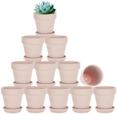 vensovo 3 Inch Pink Terracotta & Clay Pots with Saucer, 12 Pack by vensovo