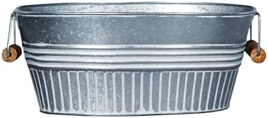 Headwind Vintage Collection 14-Inch White Wash Oval Galvanized Tub with Handles – Metal Beverage Tub & Party Drink Bucket, Galvanized Bucket, Water Trough & Decorative Oval Planter by Robert Allen by Headwind