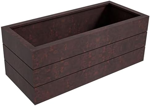 LeisureMod Oasis Mid-Century Modern Fiberglass and Clay Planter for Indoor and Outdoor - Rectangular Weather-Resistant Durable Planter Box with Drainage Holes (Brown) by LeisureMod