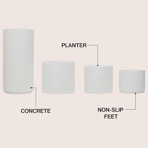 JONATHAN Y Noa Modern Minimalist Handmade Concrete Fluted Cylinder Planter Set, Matte White (Set of 4) (PLN1004B-4SET) - Image 4