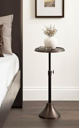 Kate and Laurel Sanzo Traditional Adjustable-Height Pedestal Drink Table, 11 x 11 x 30, Bronze, Vintage Round Indoor Metal Cocktail Table with Hammered Tabletop for Use as Indoor Plant Stand - Image 6