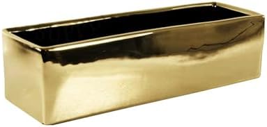 WGVI Long Rectangle Ceramic Planter Vase in Gold 12" x 4" x 4"H, Block Rectangular Terrarium Box Pot, Flower Arrangement, Table top Centerpiece, Home Decor Organization Storage Container, 6 Pcs. - Image 2