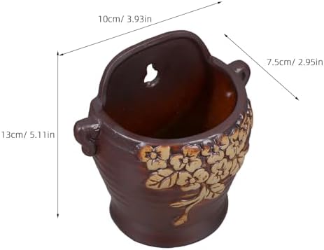 HANABASS Wall Mounted Ceramic Planter Hanging Flower Pot for Indoor Outdoor Use, Vintage Small Wall Hanging Plant Holder, Green Ceramic Flowerpot for Balcony Yard Decor - Image 2