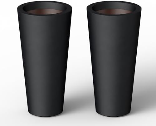 Kante 2-Pack All-Weather 15.8" H Round Tapered Black Concrete Planters by Unknown