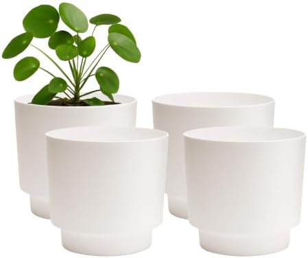 Bloem Harlow 6" Plastic Planter, Modern Design, Vanilla Bean, 4-Pack by Bloem