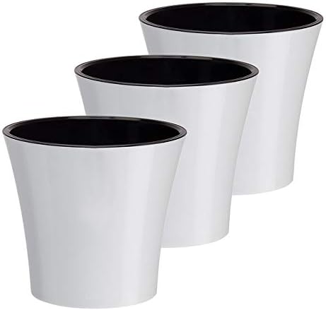 Gardenera 8.6" ARTE Self Watering Planter (Set of 3) in WHITE/BLACK - Indoor Flower Pot for All House Plants, Flowers, Herbs, Succulents, Orchideas, Dahlias and African Violets by Gardenera