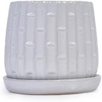 6" Glazed Ceramic Planter Set with Bamboo Texture, White - Image 4