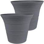 The HC Companies 19 Inch Sedona Round Self Watering Planter Pots, Lightweight UV-Resistant Plastic Indoor & Outdoor Planters, 2-Pack Flower Pots for Garden & Home Decor, Warm Gray by TheHCCompanies