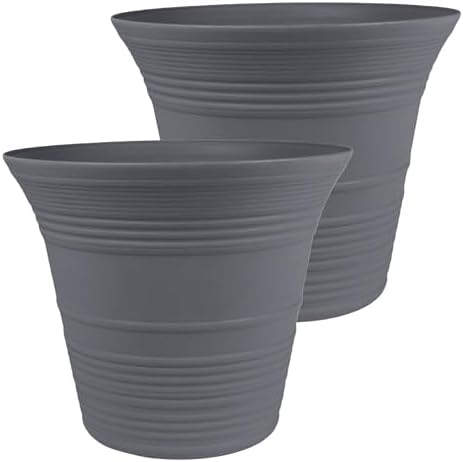 The HC Companies 19 Inch Sedona Round Self Watering Planter Pots, Lightweight UV-Resistant Plastic Indoor & Outdoor Planters, 2-Pack Flower Pots for Garden & Home Decor, Warm Gray by TheHCCompanies