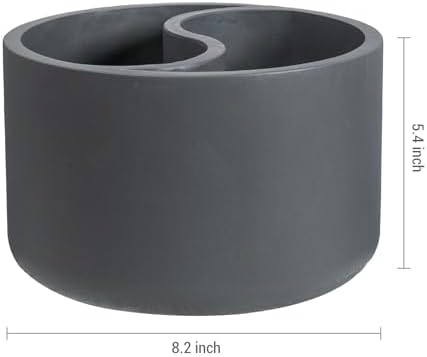 MyGift 8 Inch Round Yin Yang Shaped Gray Concrete Succulent Planter with Drainage Holes, Decorative Indoor Garden Dual Sided Flower Plant Pot for Small Houseplants - Image 6
