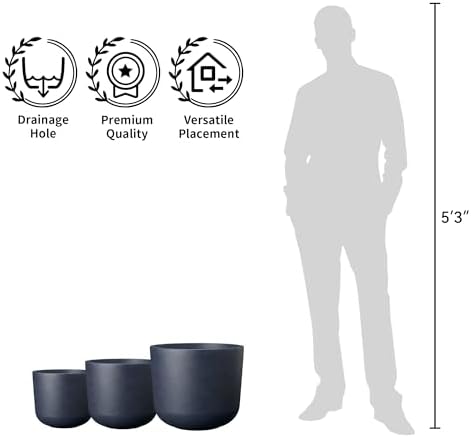 Kante Modern Home Minimalist 13.2" Dia Charcoal Concrete Capsule Planter - Image 7