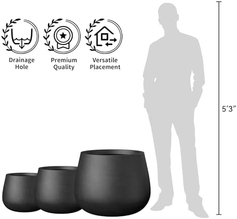 Kante Modern Home Minimalist 18.1" Dia Raven Black Concrete Curved Planter - Image 7