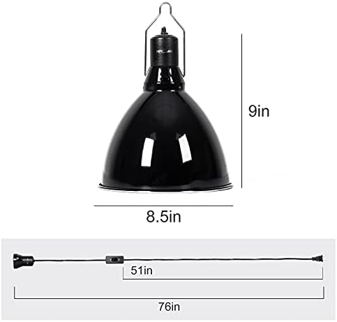 REPTI ZOO 8.5 inch Reptile Light Fixture 200W 2 in 1 E26 Base with Removable Ceramic Socket with On Off Toggle Switch in Black,Aquarium Dome Reptile UVB Light Socket Fixture (Without Bulbs) - Image 2