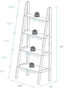Casual Home 100% Solid Wood 4-Shelf Ladder Bookcase, Standard, 60" H, White - Image 3