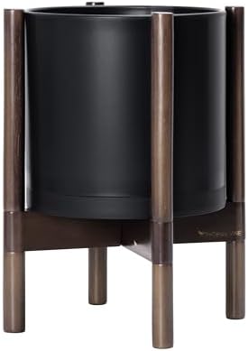 D'vine Dev Plastic Pot with Walnut Wood Stand, Black, 10 in, 55-C-L-2 - Image 6