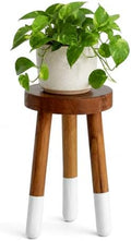 Teak 11.8" Round Dip Dyed Teak Stool | Wood Accent Side Table | Wood Plant Stand (20" Tall White) by JOLLYMER