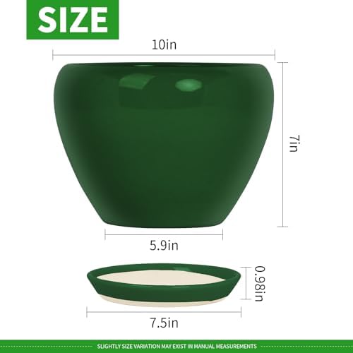 Deep Dream 10 Inch Plant Pot- Ceramic Planter Pot Round Plant Pots for Indoor Plants Outdoor Large Flower Pot with Drainage Holes & Trays, Green - Image 2