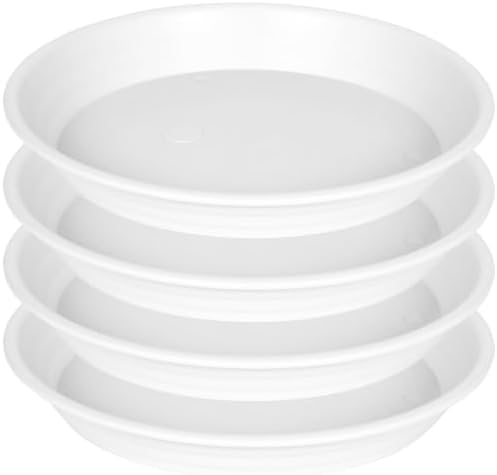 Plant Saucer Pot Tray 14 inch, 4 Packs Plastic Flower Planter Saucers and Drip Trays for Indoors Outdoors, Heavy Durable Plant Plate Water Catcher (White) by Unknown