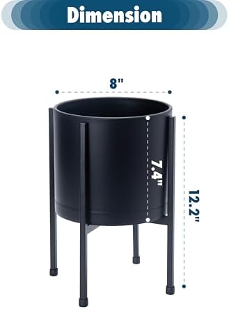 D'vine Dev Plastic Planter Pot with Metal Stand, Black, 8 in, 55-D-B-1 - Image 3