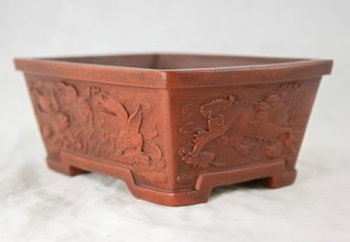 Yubonza Vintage Etched Rectangular Yixing Zisha Bonsai Pot, Cactus & Succulent Planter + Mesh - 6"x 4.5"x 2.25" - Image 3