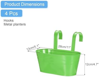 uxcell Rail Planter for Outdoor Plants, 4 Pcs 11" Iron Wall Hanging Planters Fence Railing Balcony Planters with Drainage Holes and Detachable Hooks, Dark Green - Image 2