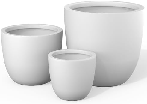 Kante Set of 3 White Concrete Bowl Round Planters for Modern Home by Unknown