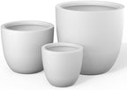 Kante Set of 3 White Concrete Bowl Round Planters for Modern Home by Unknown