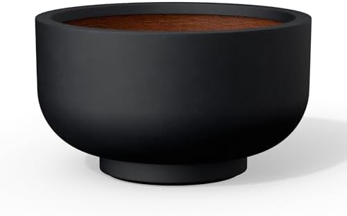 Kante Small Round Pedestal Black Concrete Planter 13.8" Dia, Outdoor by Unknown