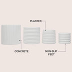 JONATHAN Y Silas Modern Minimalist Handmade Concrete Fluted Sculptural Cylinder Planter Set with Drainage Holes, Matte White (Set of 4) (PLN1000B-4SET) - Image 4