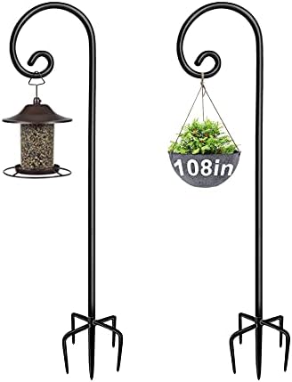 Artigarden Outdoor Shepherd Hooks 108 inch Tall for Bird Feeder (2 Packs), Adjustable Metal Garden Poles for Hanging Plants Solar Light Lantern, Bright Black by Artigarden